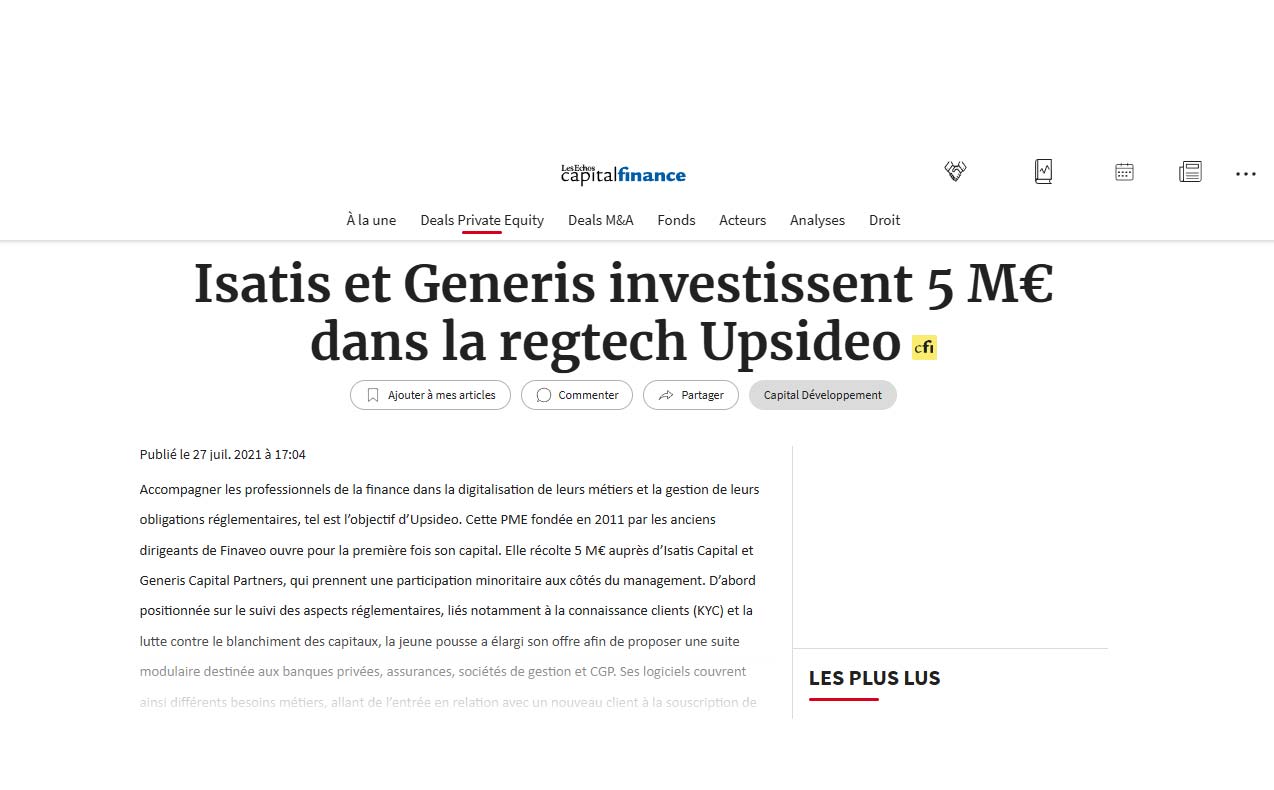 UPSIDEO lève des fonds